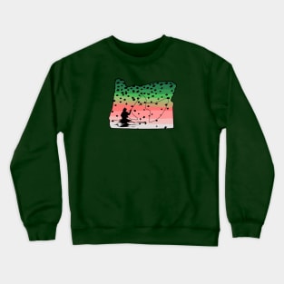 Rainbow Trout Fly Fish Oregon State Map Fly Fishing Fisherman Gifts Crewneck Sweatshirt